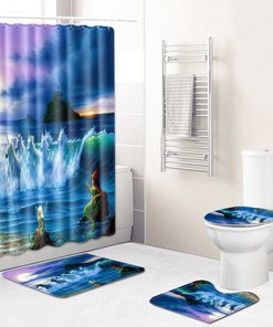 Cute Mermaid Unicorn Print Shower Curtain for Girls Bathroom