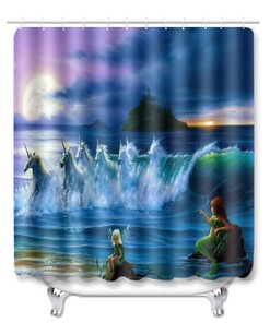 Cute Mermaid Unicorn Print Shower Curtain for Girls Bathroom