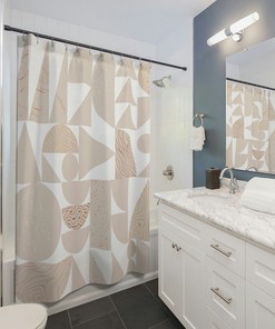 Cute Minimalist Mid Century Modern Shower Curtain with Geometric Design for a Fun Bath Time 