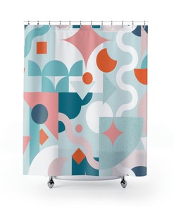 Cute Mod Mid Century Modern Shower Curtain with Geometric Design for a Playful Bathroom Dcor