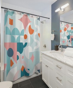 Cute Mod Mid Century Modern Shower Curtain with Geometric Design for a Playful Bathroom Dcor