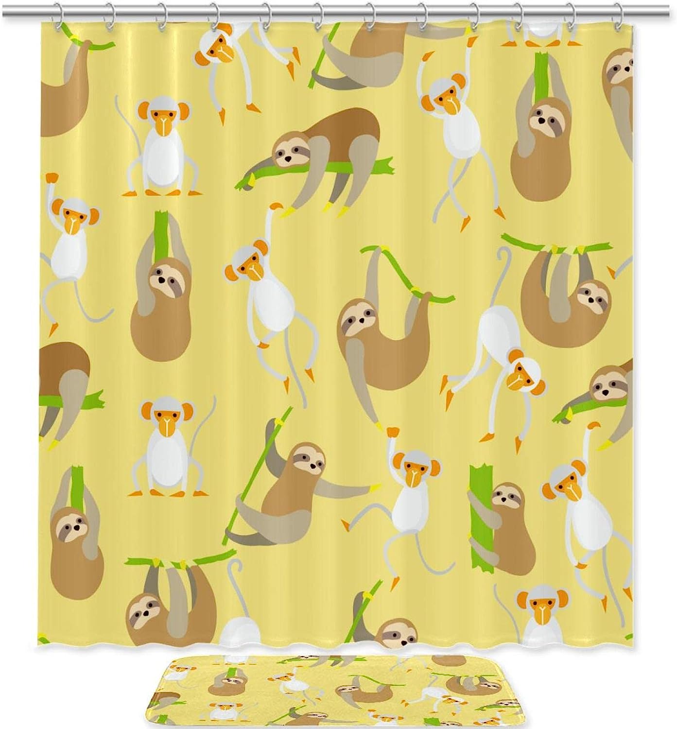 Cute Monkey And Sloth Unique Shower Curtain For Playful And Nature-Inspired Bathroom Decor