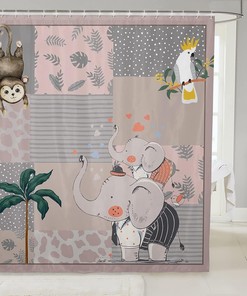 Cute Monkey Birds Cartoon Elephant Fabric Shower Curtain For Your Bathroom Stalls