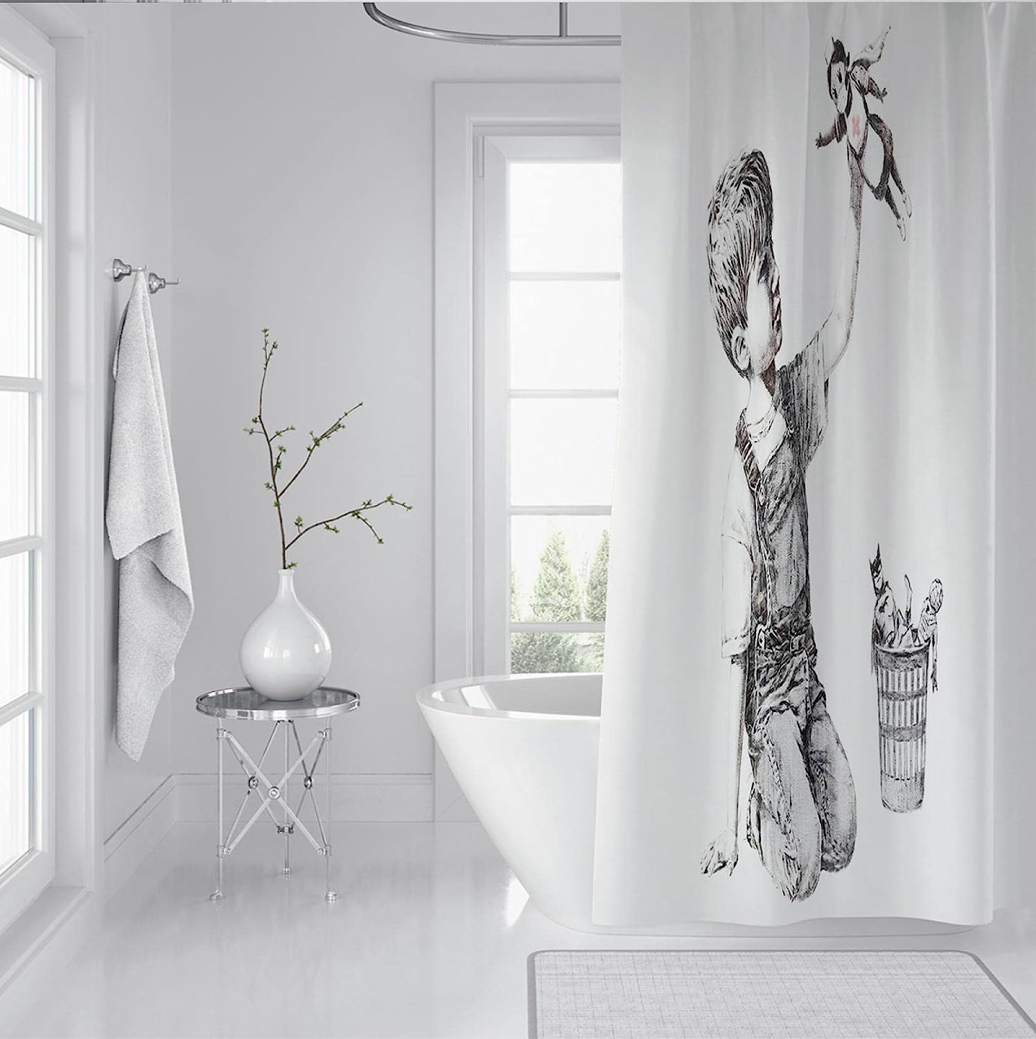 Cute Monkey Doll In Black And White Shower Curtain, Add Some Fun To Your Kids' Bathtub With This Easy-Care Design - Image 3