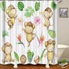 Cute Monkey Fabric Shower Curtain With Palm Leaf Cactus Bird Of Paradise Decoration Design