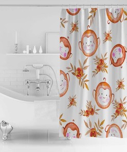Cute Monkey Head Print Shower Curtain - Waterproof Bathroom Curtain Liner