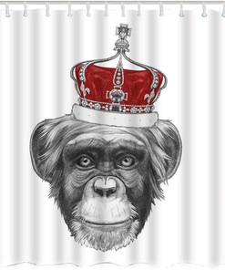Cute Monkey King Shower Curtain With Red Crown For Bathrooms And Bathtubs