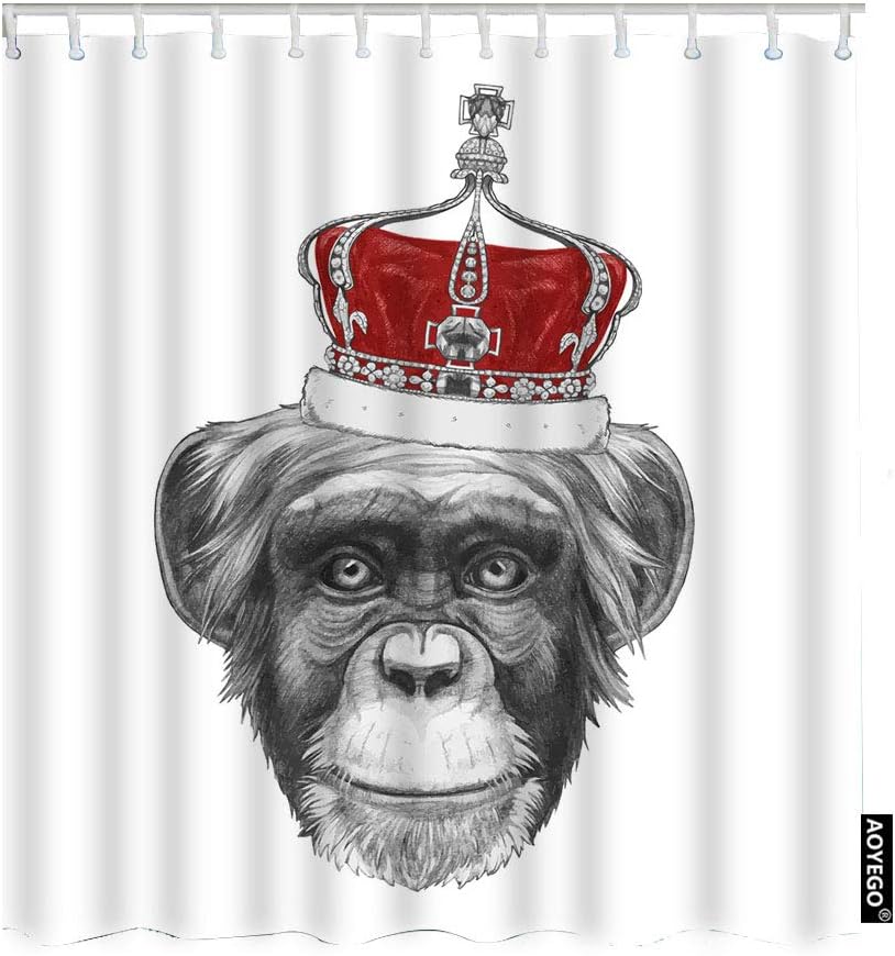 Cute Monkey King Shower Curtain With Red Crown For Bathrooms And Bathtubs