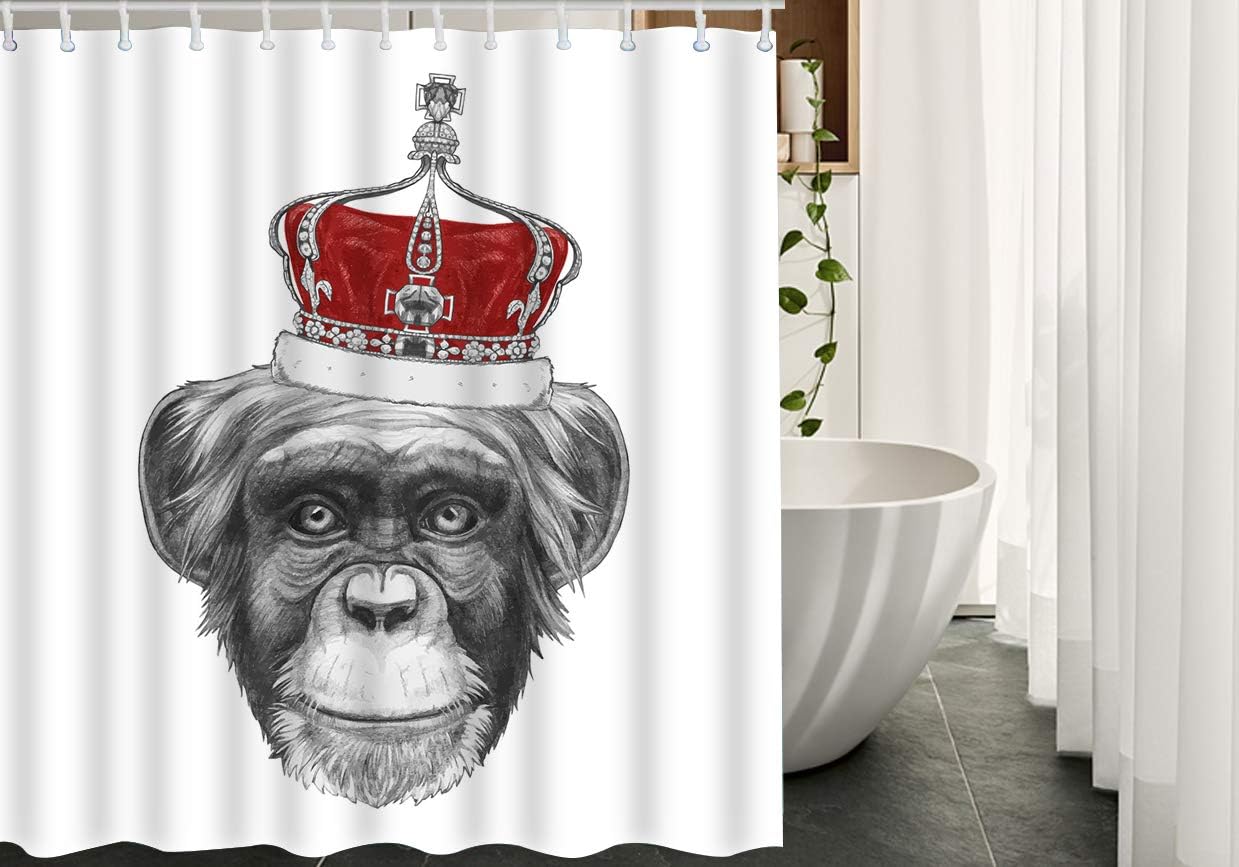 Cute Monkey King Shower Curtain With Red Crown For Bathrooms And Bathtubs - Image 2