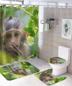 Cute Monkey Lives in a Natural Forest Shower Curtain for Bathroom - Fun and Playful Shower Curtains Decor