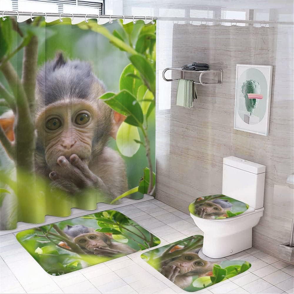Cute Monkey Lives in a Natural Forest Shower Curtain for Bathroom - Fun and Playful Shower Curtains Decor