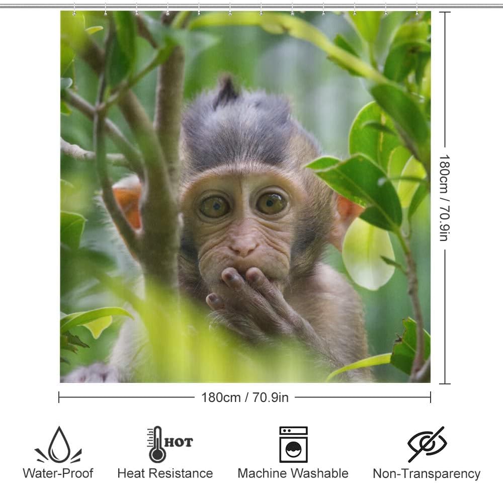 Cute Monkey Lives in a Natural Forest Shower Curtain for Bathroom - Fun and Playful Shower Curtains Decor
