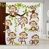Cute Monkey Shower Curtain for Cartoon Brown Wild Animals Bathroom- Waterproof and Nature-themed Bathroom