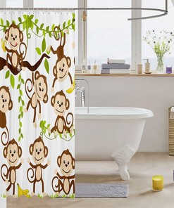 Cute Monkey Shower Curtain for Cartoon Brown Wild Animals Bathroom- Waterproof and Nature-themed Bathroom