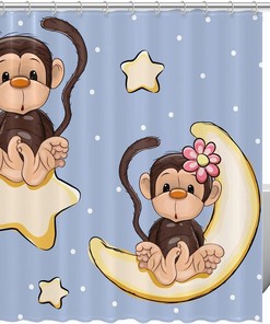 Cute Monkey With Stars Moon Waterproof Shower Curtain For Fun And Playful Bathroom Decor