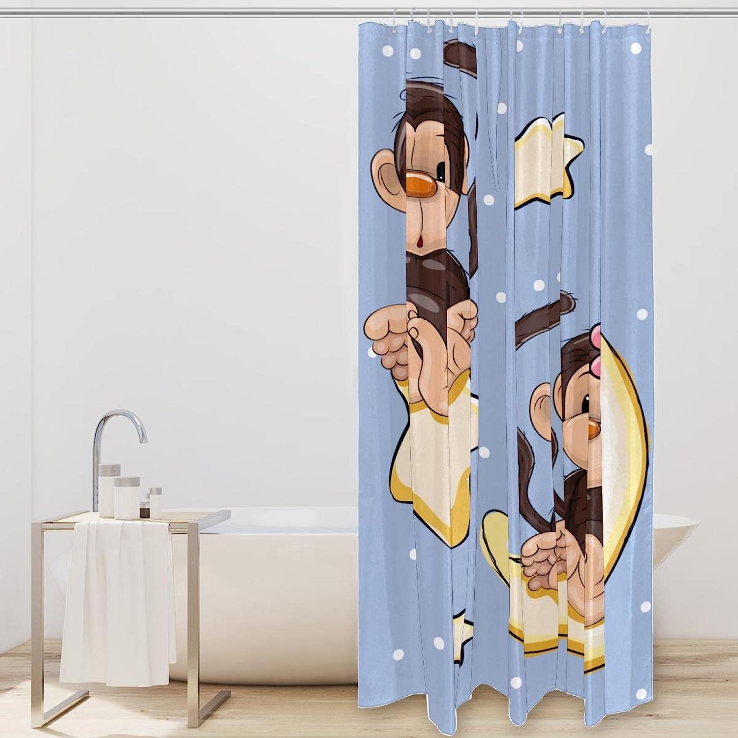 Cute Monkey With Stars Moon Waterproof Shower Curtain For Fun And Playful Bathroom Decor - Image 2