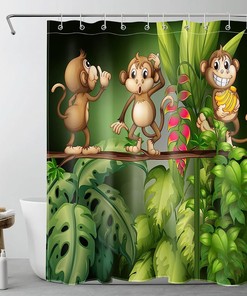 Cute Monkeys In The Jungle Nature Forest Bath Curtain Set Monkey Shower Curtain With Bathroom Shower Curtains
