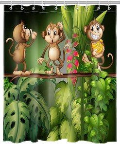 Cute Monkeys In The Jungle Nature Forest Bath Curtain Set Monkey Shower Curtain With Bathroom Shower Curtains