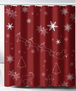 Cute Moose And Snowman Christmas Shower Curtain - Santa And Reindeer Bathroom Decor