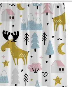 Cute Moose and Trees Shower Curtain for Rustic Bathroom Decor, 60x72