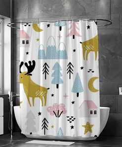 Cute Moose and Trees Shower Curtain for Rustic Bathroom Decor, 60x72
