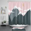 Cute Mountain Pink Sky Cloud Moon Cartoon Print Shower Curtain For Whimsical And Dreamy Bathroom Decor
