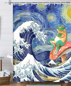 Cute Mushroom Asian Wave Shower Curtain - Perfect For Nature Lovers