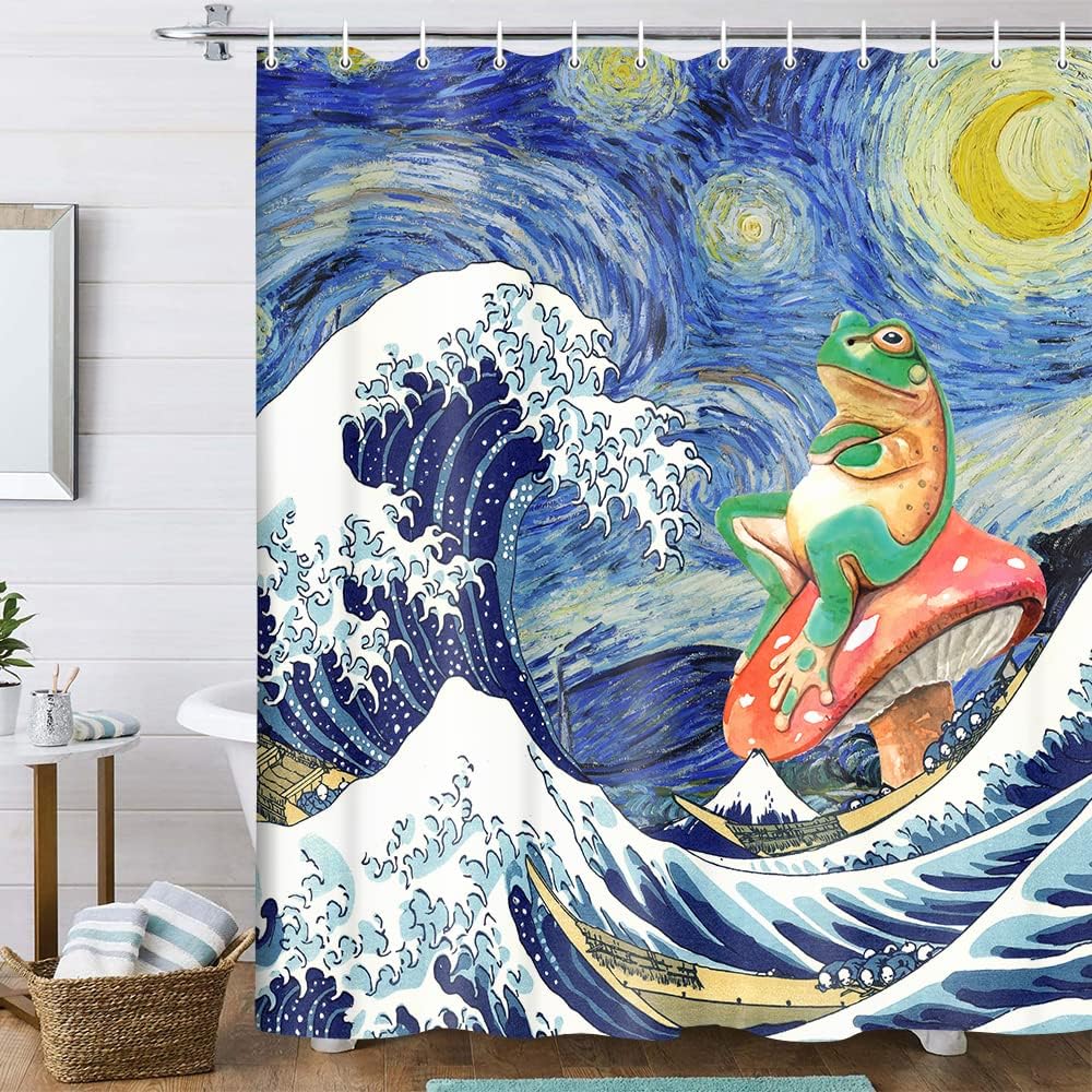 Cute Mushroom Asian Wave Shower Curtain - Perfect For Nature Lovers