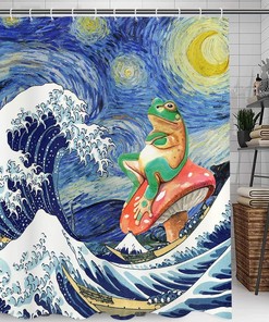 Cute Mushroom Asian Wave Shower Curtain - Perfect For Nature Lovers