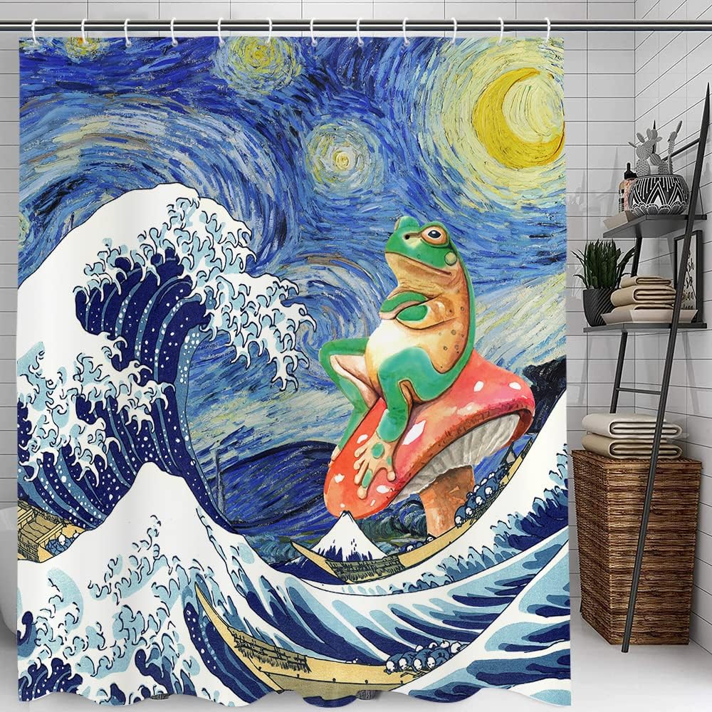Cute Mushroom Asian Wave Shower Curtain - Perfect For Nature Lovers
