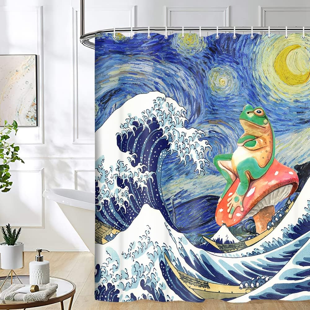 Cute Mushroom Asian Wave Shower Curtain - Perfect For Nature Lovers
