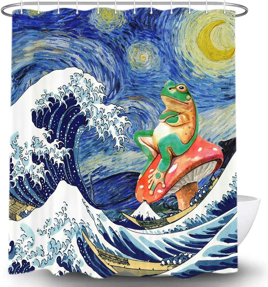 Cute Mushroom Asian Wave Shower Curtain - Perfect For Nature Lovers