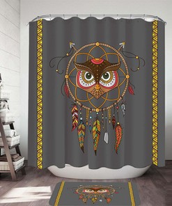 Cute Native Owl Dream Catcher Kids Bathroom Shower Curtain