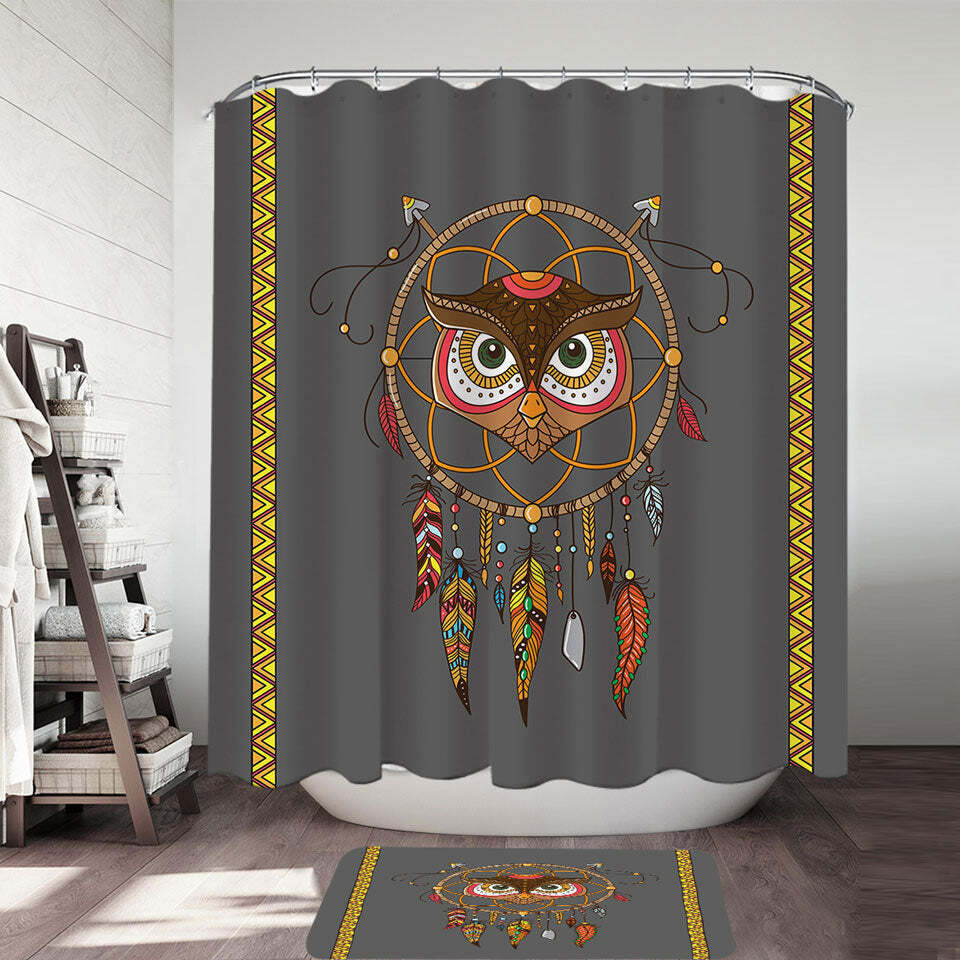 Cute Native Owl Dream Catcher Kids Bathroom Shower Curtain