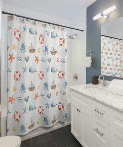 Cute Nautical Themed Shower Curtain with Sailboat Print for Your Kids, Teens or Adults Bathroom Decor