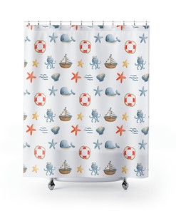Cute Nautical Themed Shower Curtain with Sailboat Print for Your Kids, Teens or Adults Bathroom Decor