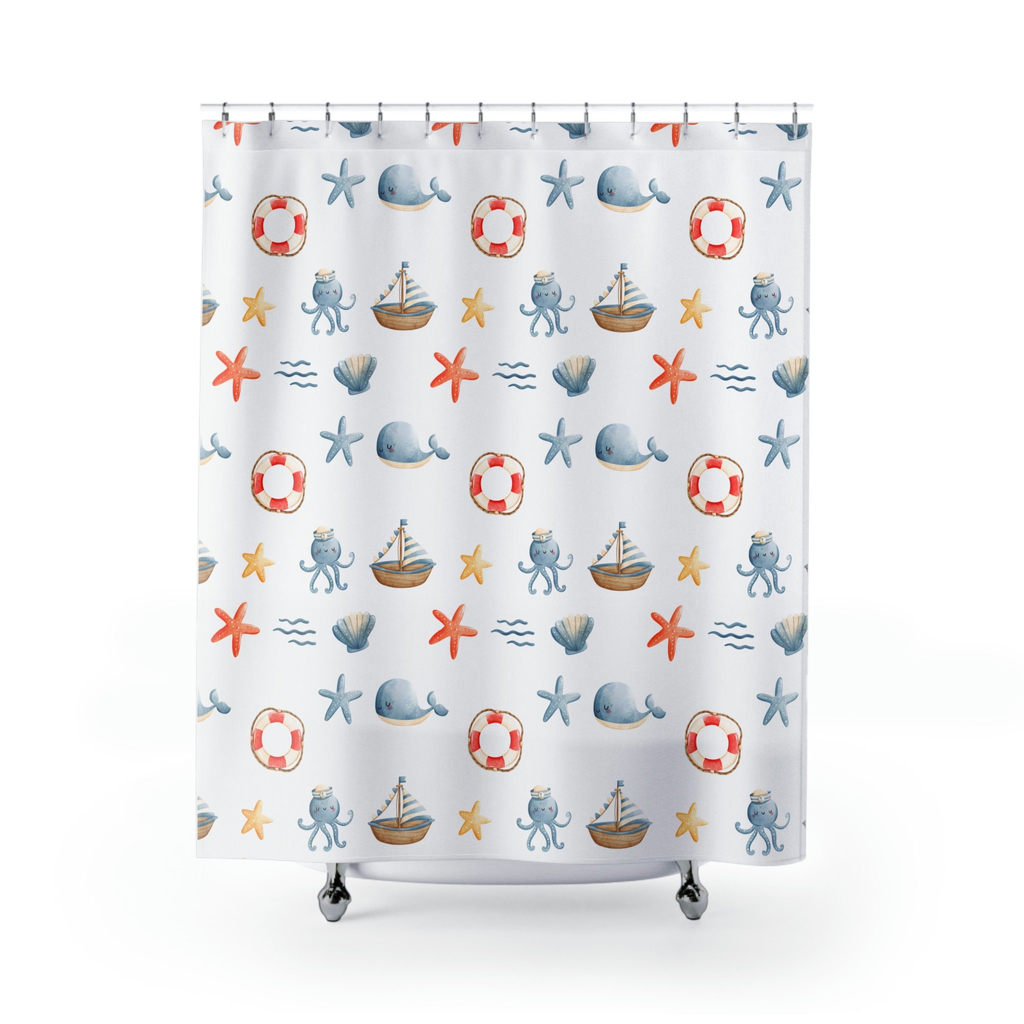 Cute Nautical Themed Shower Curtain with Sailboat Print for Your Kids, Teens or Adults Bathroom Decor