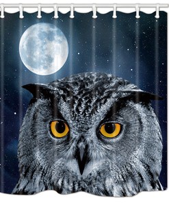 Cute Night Eagle Owl Moon Fabric Shower Curtain for Wildlife Lovers