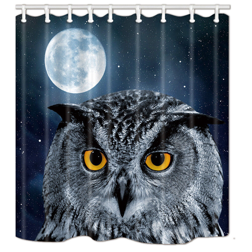 Cute Night Eagle Owl Moon Fabric Shower Curtain for Wildlife Lovers