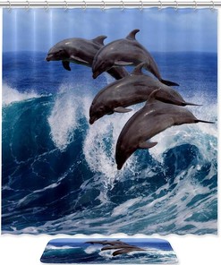 Cute Ocean Dolphins Bathroom Shower Curtain with Waterproof Fabric