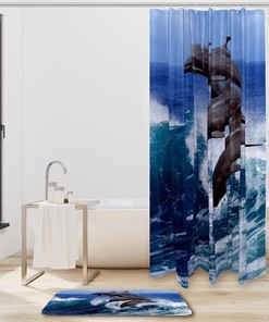 Cute Ocean Dolphins Bathroom Shower Curtain with Waterproof Fabric