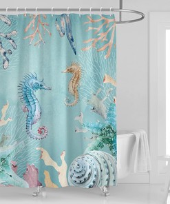 Cute Ocean Seahorse Print Shower Curtain for Beachy Bathroom Decor