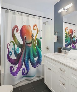 Cute Octopus Kraken Boho Bathroom Decor Shower Curtain for Kids