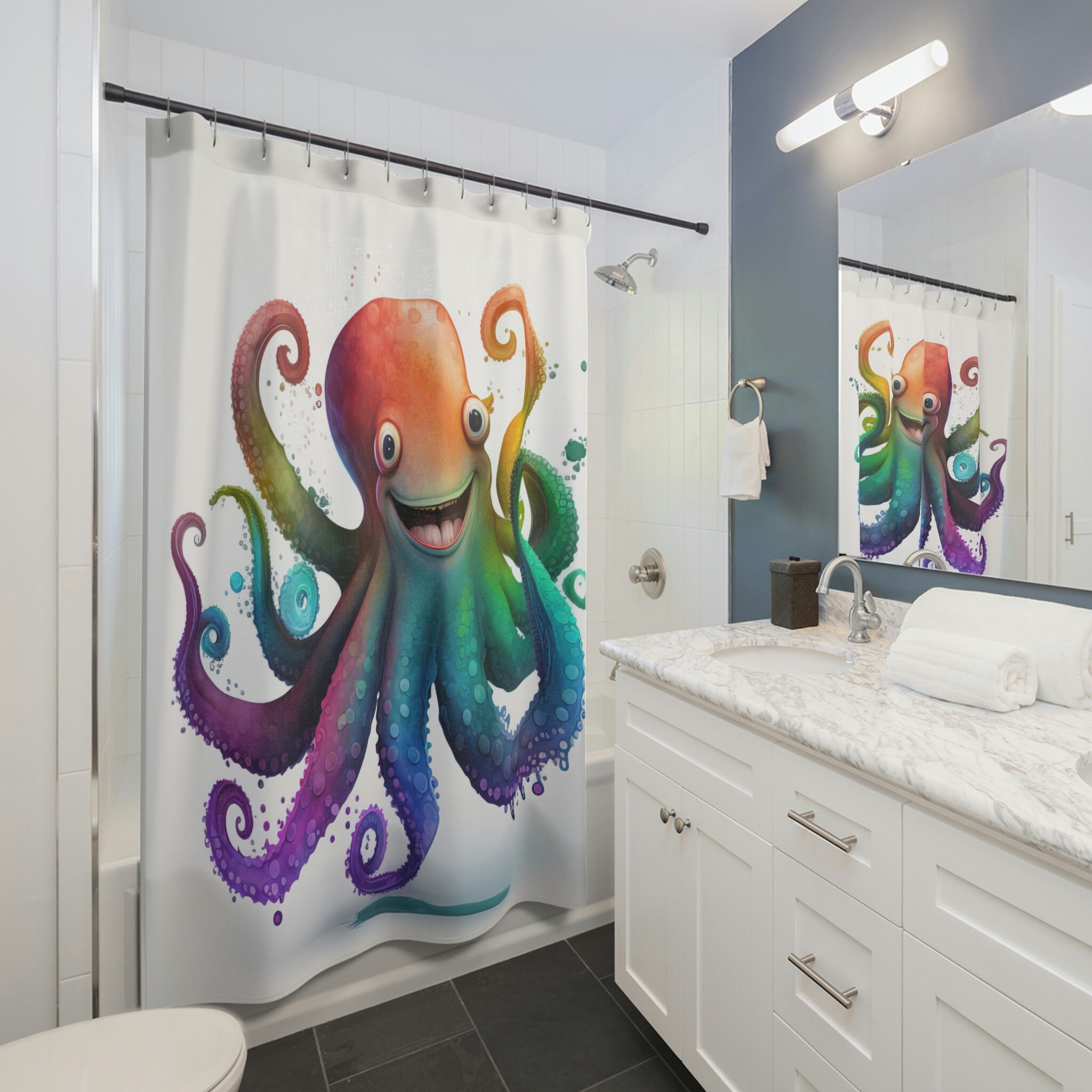 Cute Octopus Kraken Boho Bathroom Decor Shower Curtain for Kids