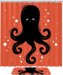 Cute Octopus Ocean Print Waterproof Shower Curtain for Bathroom
