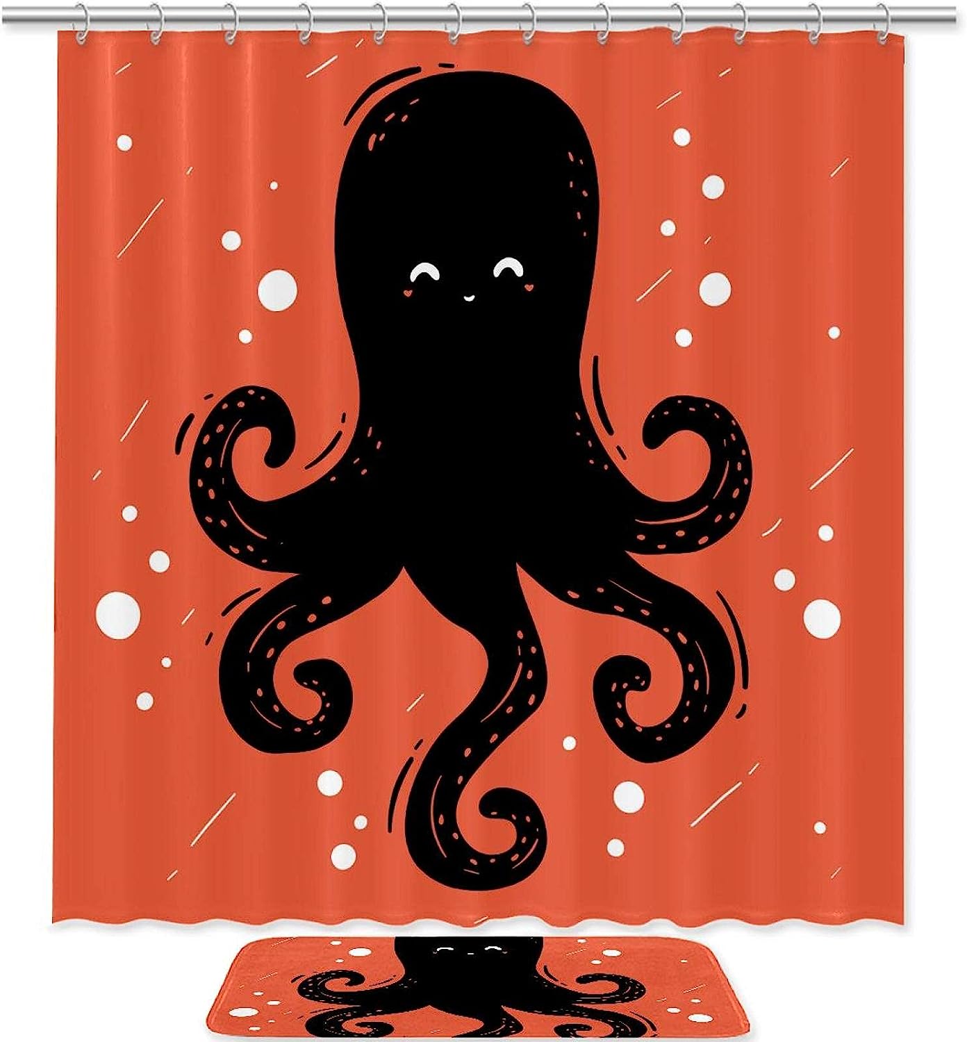Cute Octopus Ocean Print Waterproof Shower Curtain for Bathroom