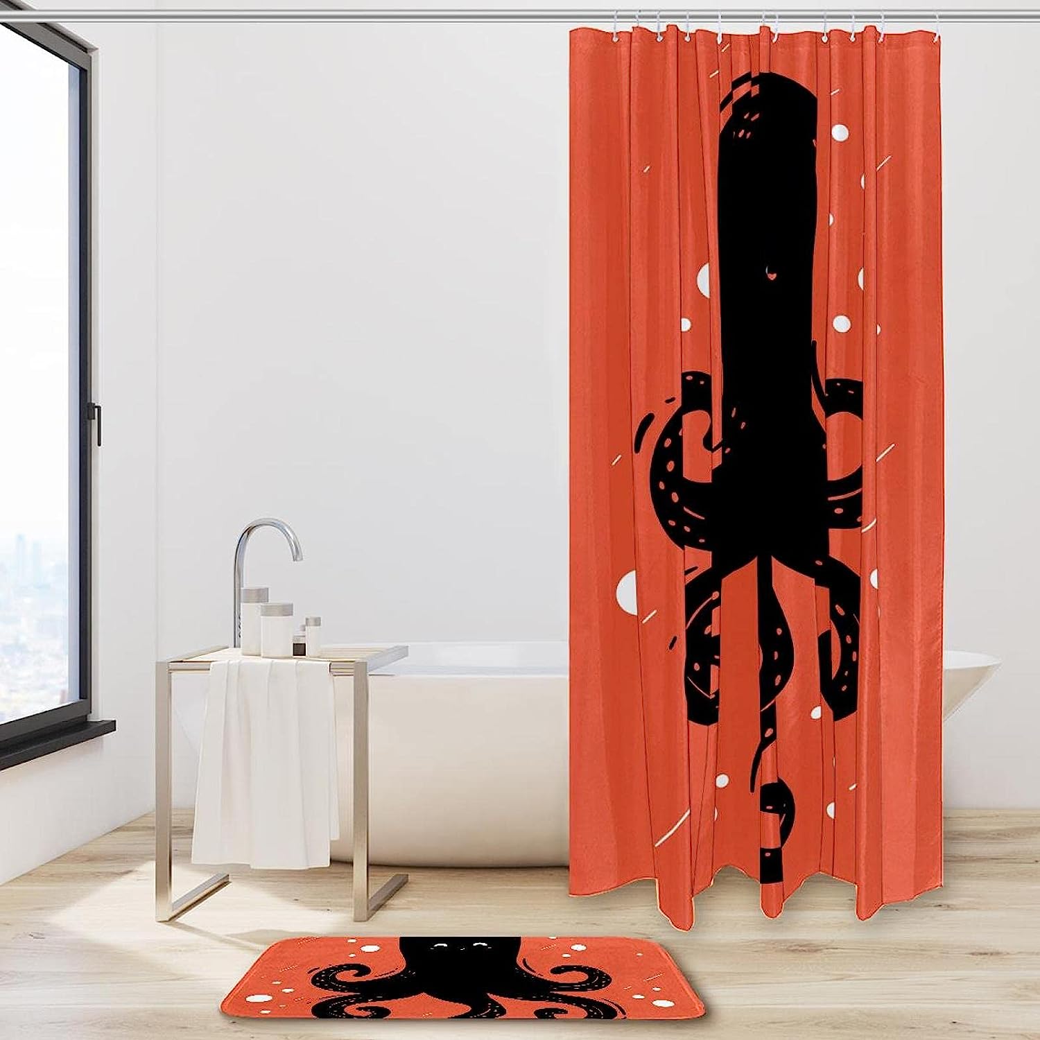 Cute Octopus Ocean Print Waterproof Shower Curtain for Bathroom