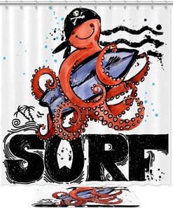 Cute Octopus Waterproof Fabric Bathroom Shower Curtain