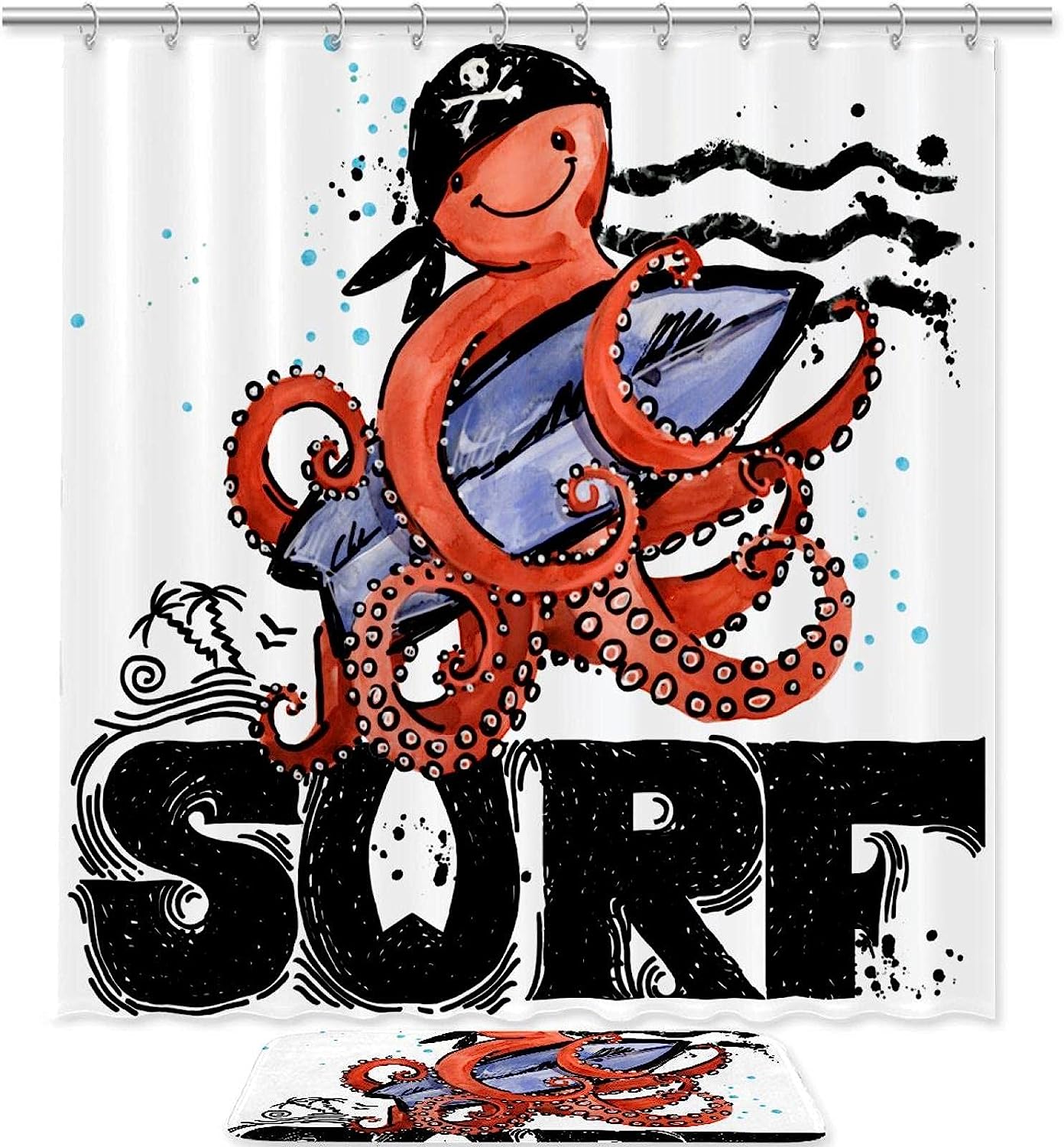 Cute Octopus Waterproof Fabric Bathroom Shower Curtain