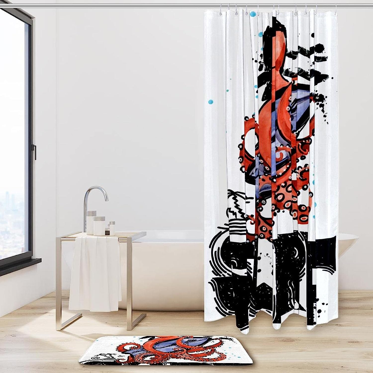 Cute Octopus Waterproof Fabric Bathroom Shower Curtain - Image 2